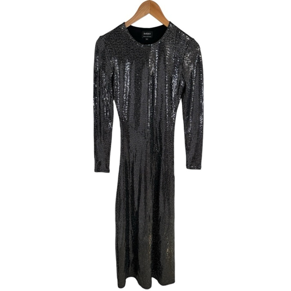 BARDOT Black Sequin Maxi Dress Long Sleeve‎ New Years Eve Party Holiday Size XS